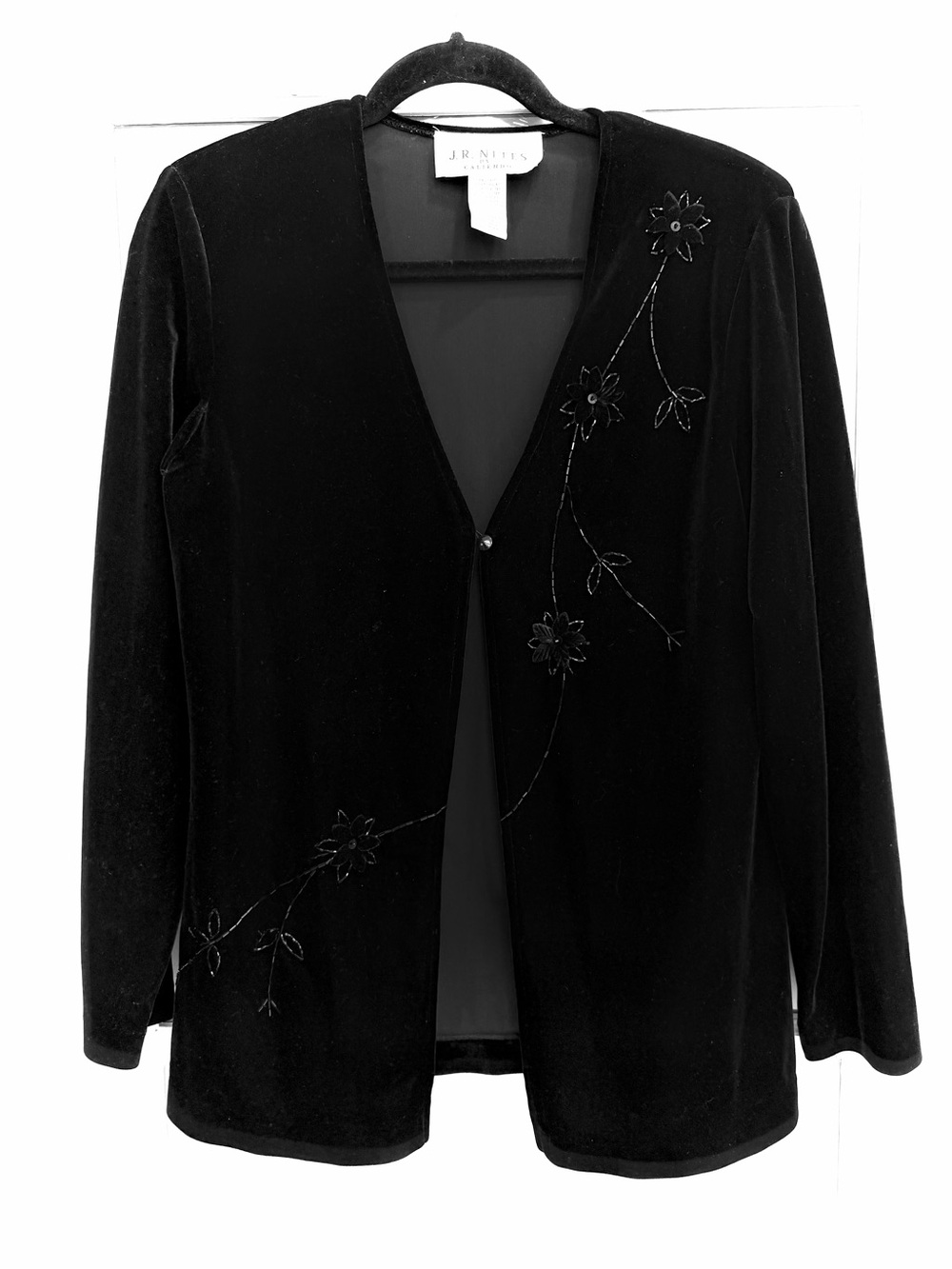 Vintage J.R. Nites Whimsigoth Velvet Beaded Floral Cardigan Sweater Size L